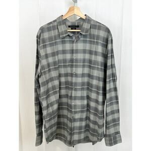 JOHN VARVATOS USA XXL Luxe Plaid Button Up Shirt Long Sleeve Stretch Cotton Gray